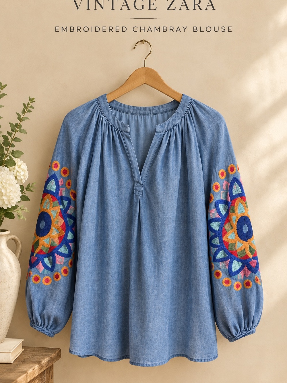 Zara Chambray Embroidered Tunic